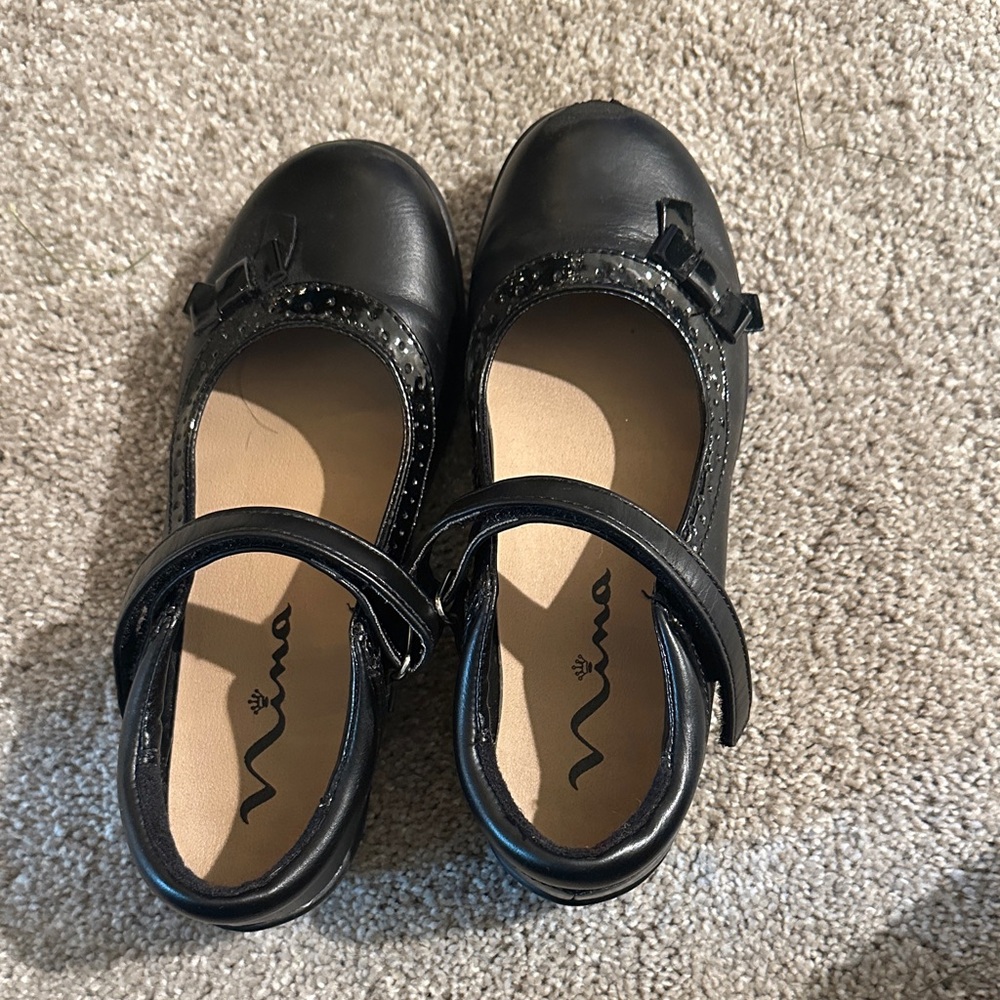 Nina Black Dress Shoes for Kids with Bow Accent